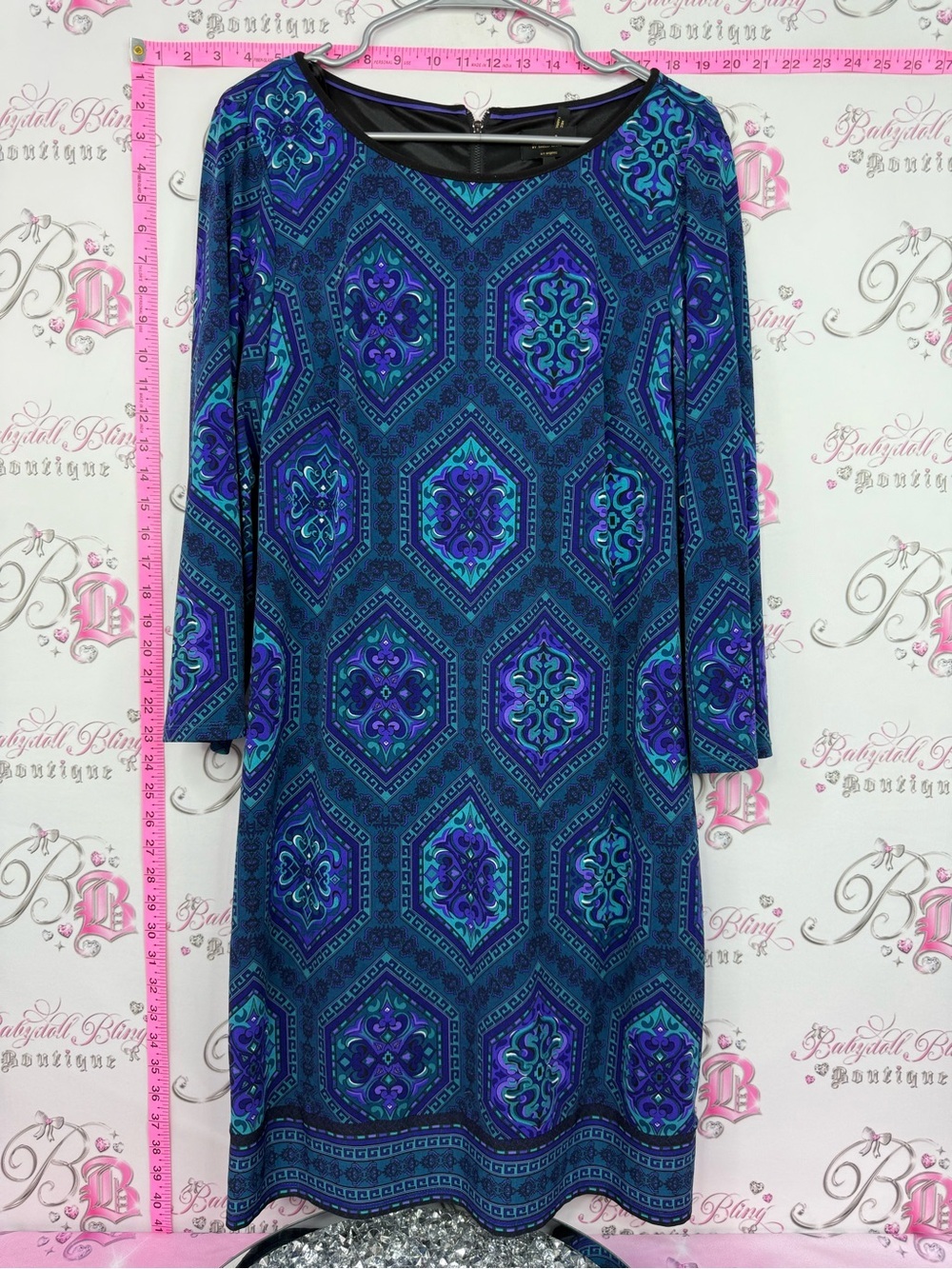 Laundry By Shelli Segal Teal and Purple Geometric Shift Dress
